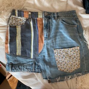 Mismatched patchwork denim skirt